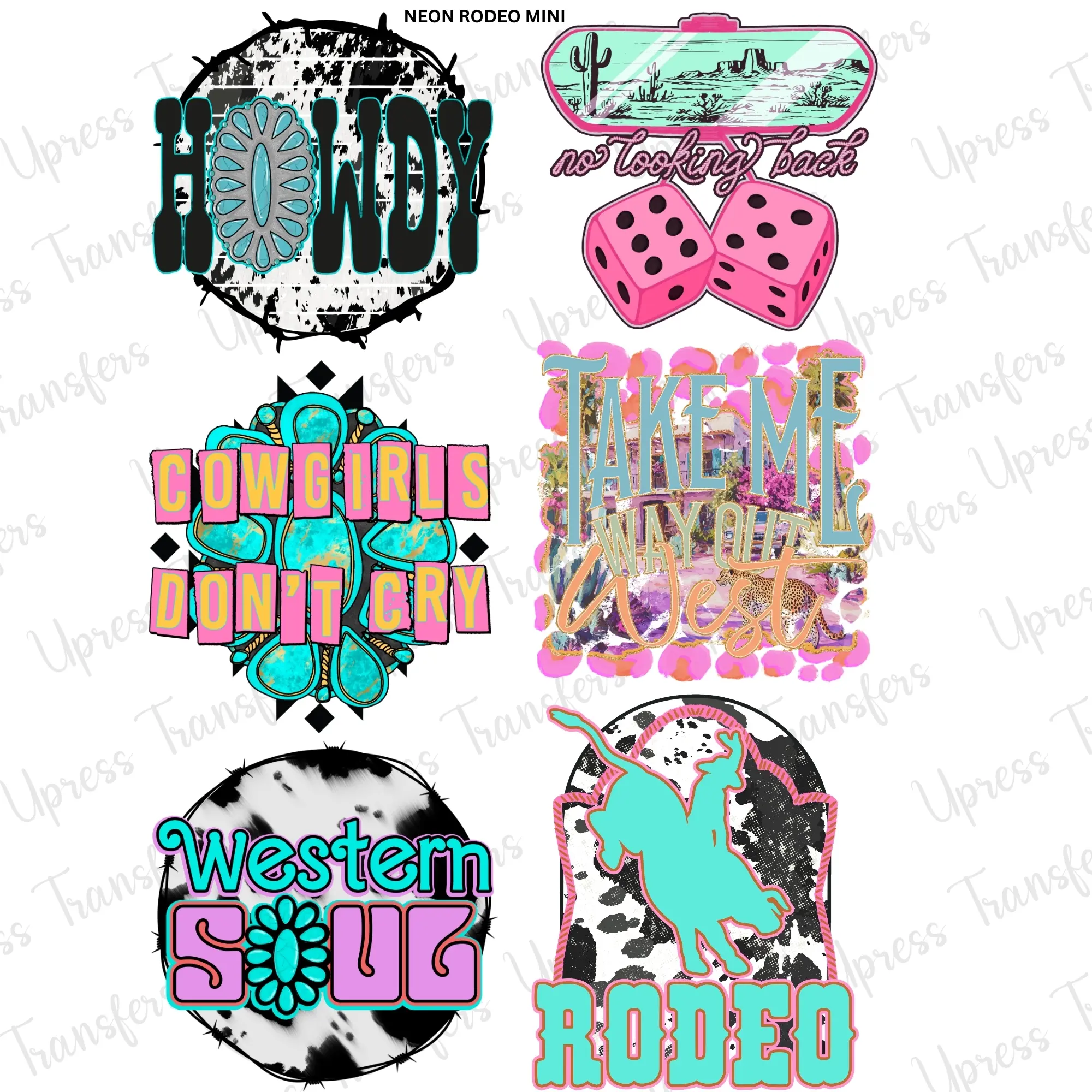 Neon Rodeo Mini DTF Transfer Gang Sheet 24.5" x 36" Direct To Film for DIY Enthusiasts Vibrant Custom Options Cozy Handmade Aesthetic Festive Design