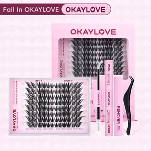 OKAYLOVE Manga-Fox Lash Clusters Kit  Fox Eye Lash Extension Kit  Lightweight Eyelashes Clusters with Waterproof Long-lasting Lash Bond and Seal,Tweezers and Remover for DIY Eyelash at Home Easily, Natural Makeup Girl Gifts