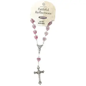 Car Rearview Mirror Rosary Amethyst Pink Beads With Silverfoil Accents