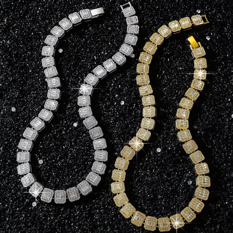 Unisex Hip Hop 12mm 16" 18" 20" Iced Baguette Cubic Zirconia Choker Chain Necklace Jewelry Men Women