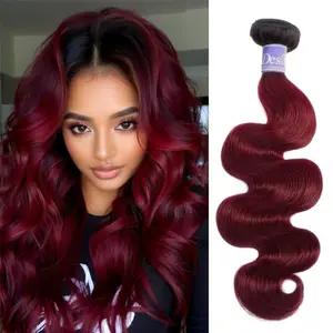 [UDesire] 16A Ombre Burgundy Human Hair Bundles 1B/99j Body Wave Bundles Two Tone Black and Wine Red Bundles 14-26Inch Ombre Burgundy Bundles Double Weft Hair Weave 100g/Pc
