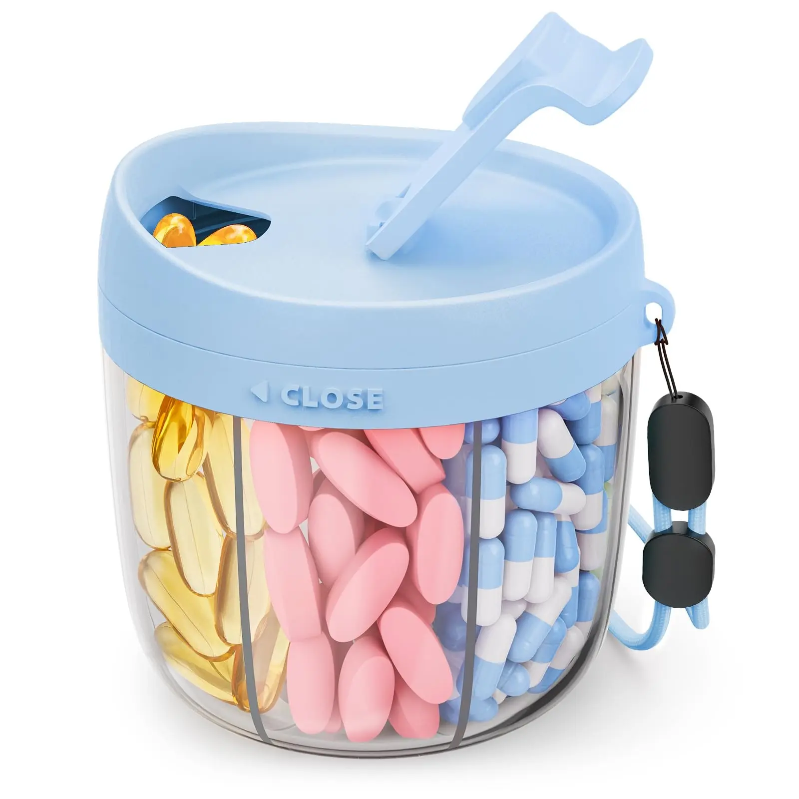 Cute Pill Dispenser with 7 Large Compartments, Portable Pill Bottle Organizer with Wide Opening for Easy Use, Anti-Mix Pill Organizer Healthcare Vitamin