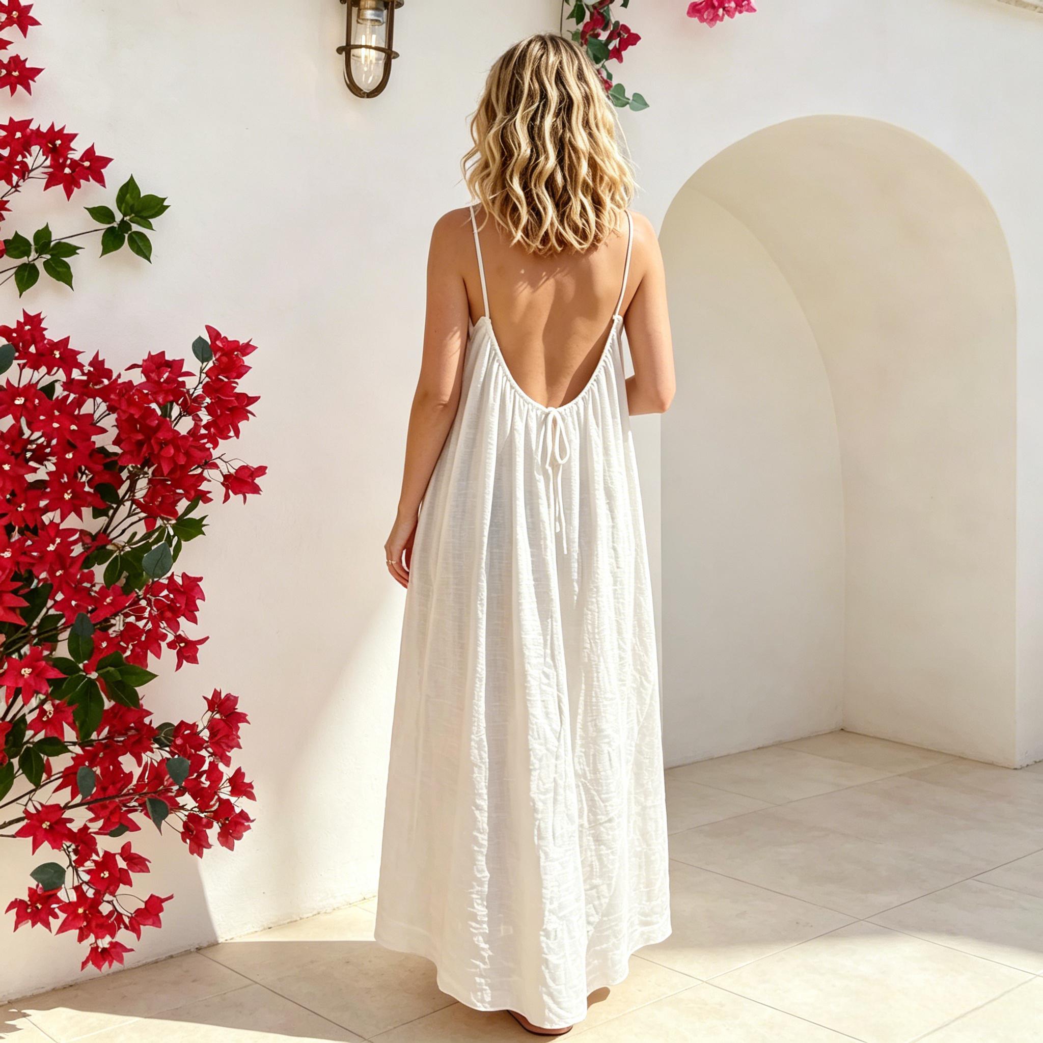 S-2XL Women's Solid Color Cami Lounge Dress, Elegant Sleeveless Sleepwear Dress for Summer, Ladies Sleepwear for Indoor Wear