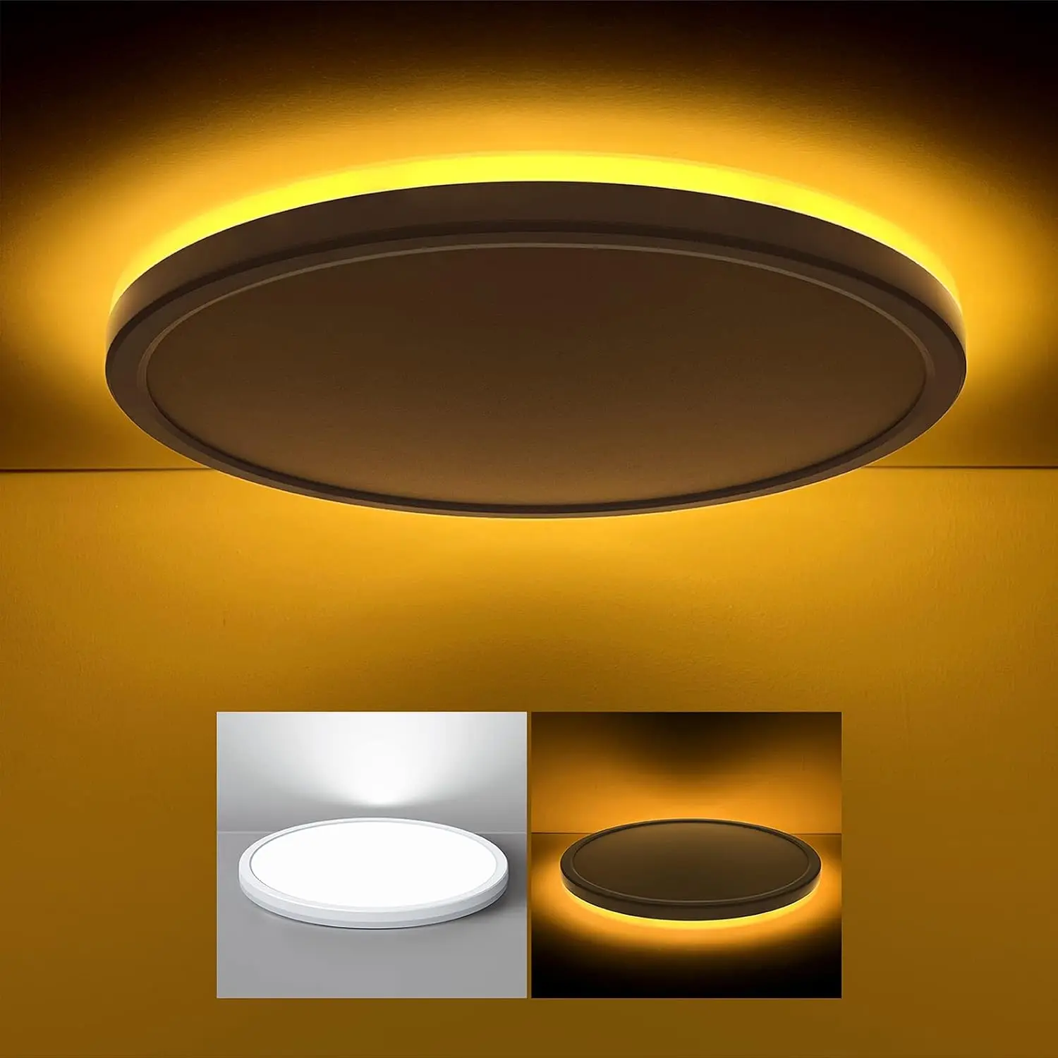 12 inch LED Flush Mount Ceiling Light with Night Light, 2400LM Dimmable, 3000K/4000K/5000K Selectable, Round Low Profile Lighting Fixture for Bedroom, Kitchen, Hallway, Closet, White
