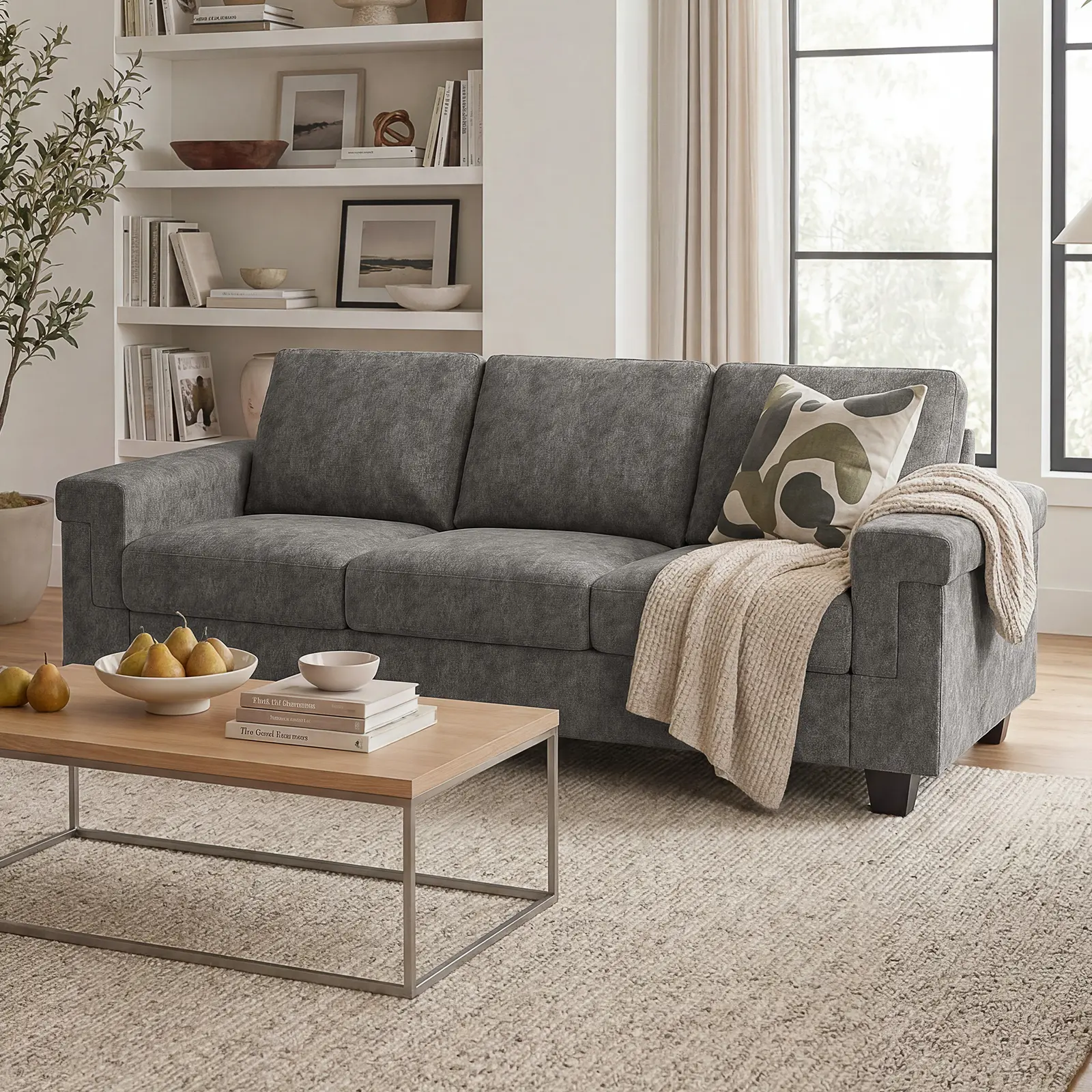 SUNG7 3 Seater Sofa Couch with Deep Seat, 90" Modern Upholstered Sofa with Armrests, Easy Installation, Comfy Couches for Living Room, Apartment