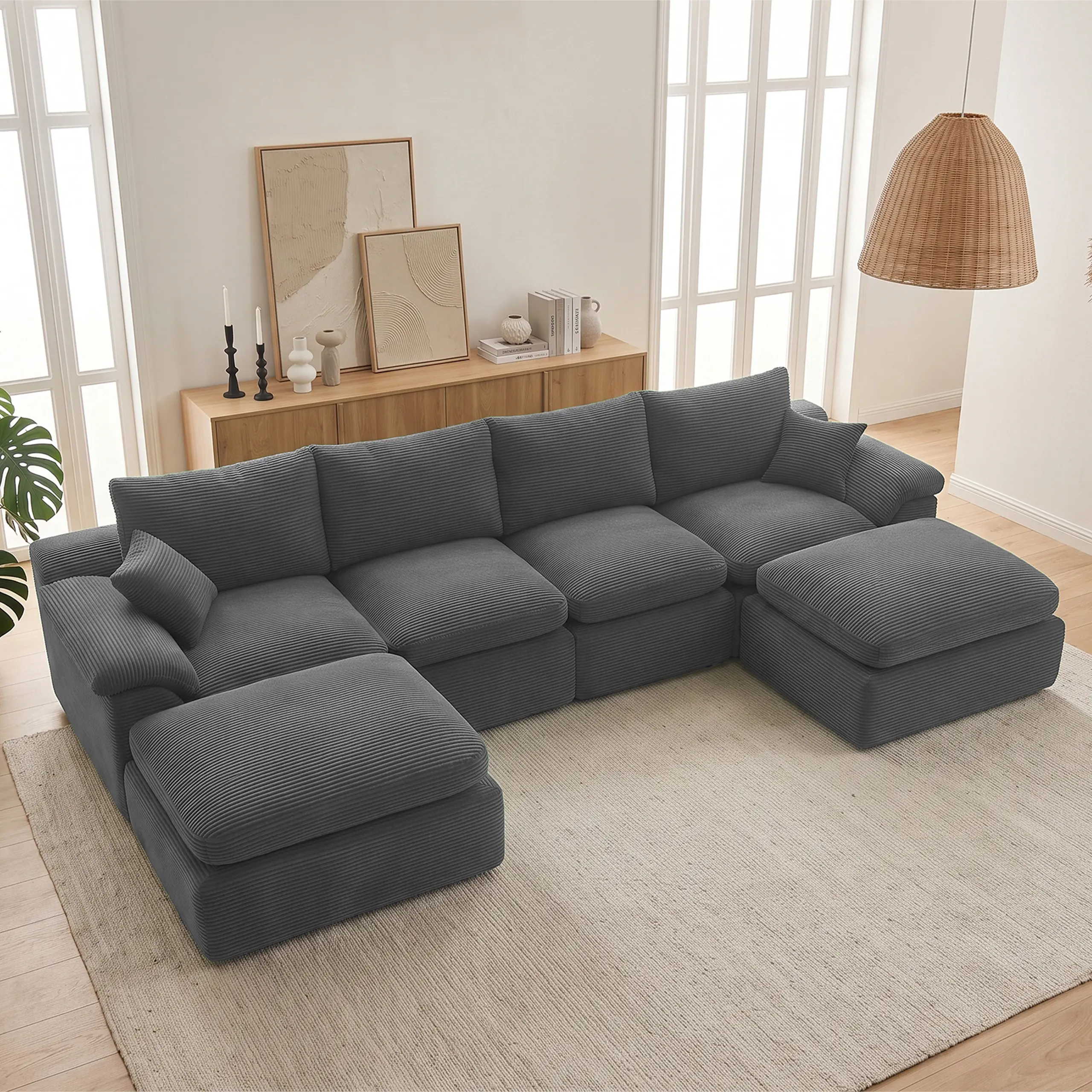 【2-4 Packages】105"-160.9''Cloud Sectional Couch, Boneless Couches for Living Room, L Shaped Couch with Convertible Ottoman, Modular Sectional Sofa with Deep Seat, Comfy Soft Cushions, No Assembly