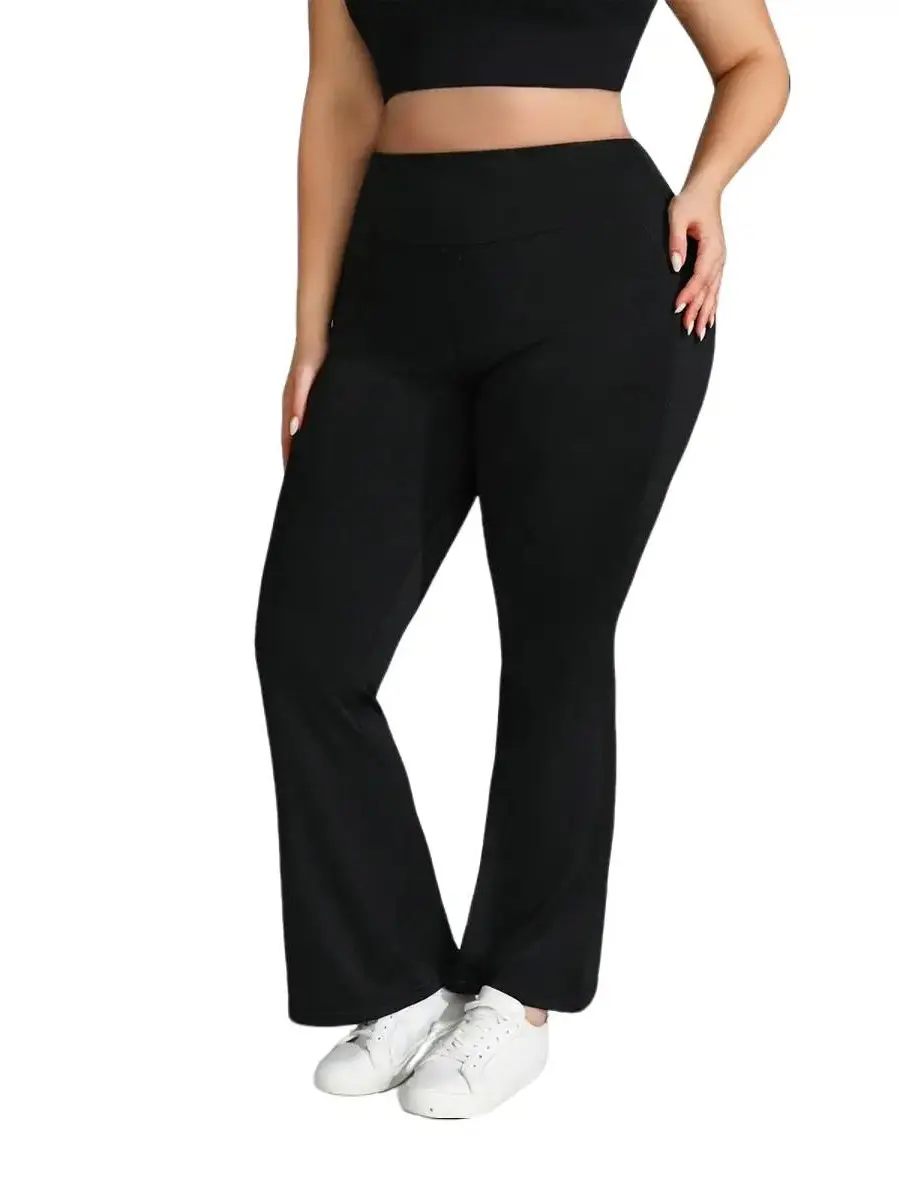 CatchHalo Plus Size Fleece-Lined High Waisted Flare Yoga Pants with Brushed Interior for Comfort and Style Thick Warm Wide Leg Athleisure Sweatpants Women's Bell Bottom Fitness Leggings