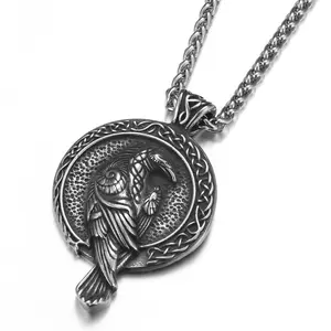 GTHIC Raven And Triskele Viking Pendant Necklace Valentine's Day Gifts for Men Stainless Steel