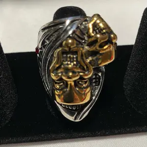MENDEL Gothic Mens Gold Plated Biker Skull Clown Ring Stainless Steel