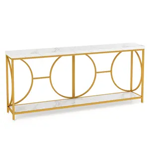 COSTWAY - 2-Tier Faux Marble Top Console Table with Storage Shelf-White