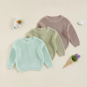 Little Kids Boy Girl Knit Sweater Causal Solid Color Crew Neck Long Sleeve Pullover Tops for Fall Winter