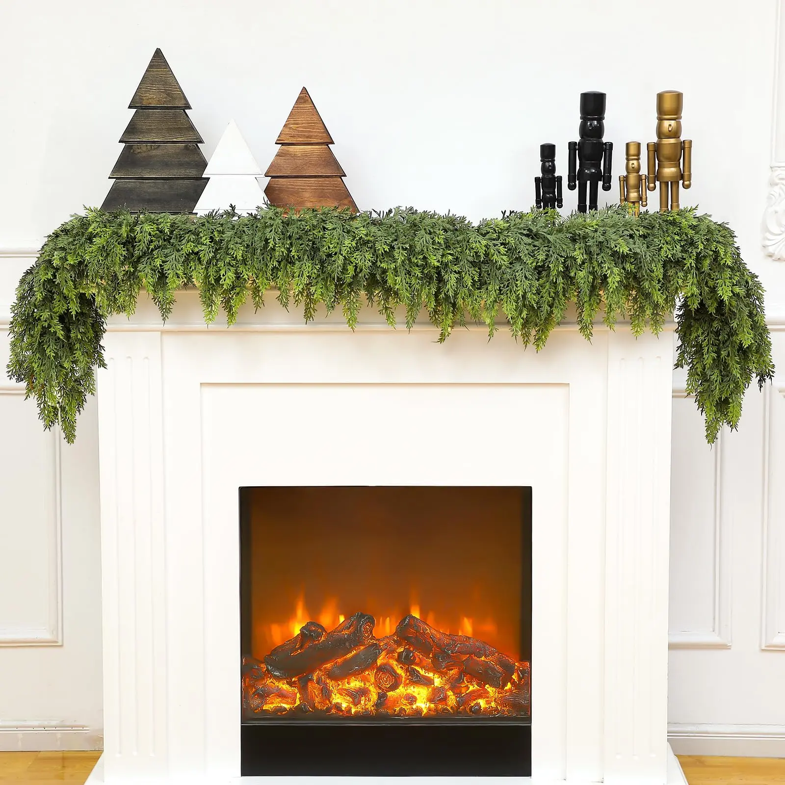 6 FT Christmas Artificial Cedar Garlands, Real Touch Winter Cedar Garland - Artificial Garlands Realistic Faux Greenery Fake Pine Needles Garland for Holiday,Fireplace, Table, Window,Mantel,Stairs, Home,Indoor Outdoor Decor