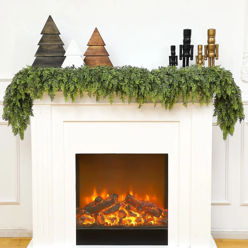 6 FT Christmas Artificial Cedar Garlands, Real Touch Winter Cedar Garland - Artificial Garlands Realistic Faux Greenery Fake Pine Needles Garland for Holiday,Fireplace, Table, Window,Mantel,Stairs, Home,Indoor Outdoor Decor