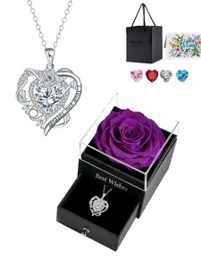 Rose Heart Forever Mom Original heart-shaped rose pendant, luxury premium gem necklace.Paired with a purple preserved rose gift box.Ideal gift for birthdays, Mother’s Day and Valentine’s Day.