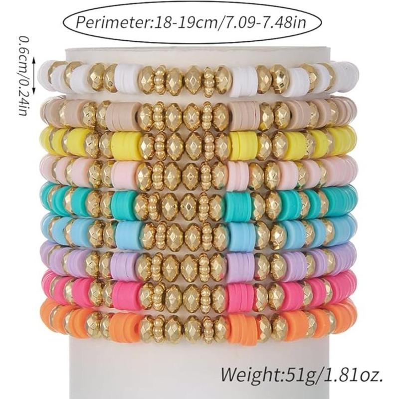 9 Pcs 7" Colorful Boho Stackable Bracelets, Surfer Heishi Clay Bead Stretch Preppy Fashion Accessories unique jewelry Suitable for Beach, Party, Vacation 9 Pcs 7" Colorful Boho Stackable Bracelets, Surfer Heishi Clay Bead Stretch Preppy Fashion Accessories unique jewelry Suitable for Beach, Party, Vacation