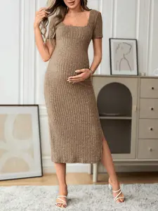 Maternity Square Neck Split Thigh Dress
