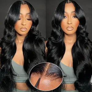 QUANDIAN Pre Cut Lace Ready Go Glueless Wig 7x5 Lace Front Wigs Human Hair Body Wave Wig 200% Density Glueless Wigs Begibber Friendly Springtok