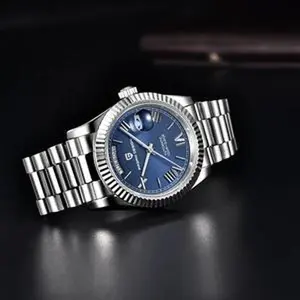 Detroit Luxury Watches - Elegant Design with Blue Face and Silver Band Metal Watch
