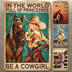 4Pcs Retro Iron Cowgirl Metal Tin Signs - 2D Artistic Print Artwork Decorative Plaques, 30x40cm Hanging Wall/Door Home Decor, Ideal Gift for Home Supplies Enthusiasts