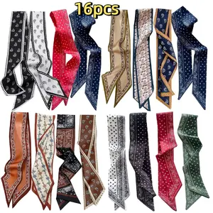 16 Pack Fashion Scarves for Women, Versatile Boho Head Scarf, Satin Scarf for Hair, Neck, Wrist, and Purse Accessories