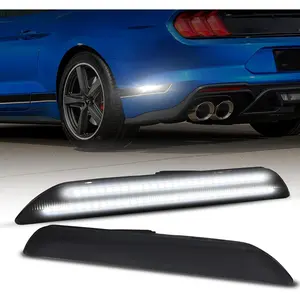 Upgraded Rear LED Side Marker Lights Compatible With Ford Mustang 2015-2023, White Parking Lamps, Smoked Lens Driver & Passenger Side Bumper Lights, 2PCS