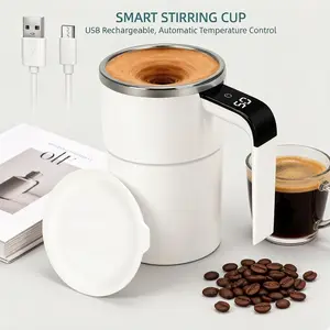 Intelligent Temperature Display Durable Stirring Mug Self-Stirring Heated Coffee cup, USB Rechargeable Automatic Drink Mixer, Upgraded Milk & Coffee Frother Cup Suitable for Coffee, Tea and Hot Chocolate