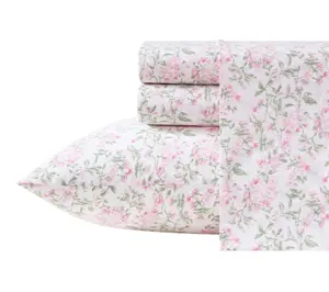 Laura Ashley Blossom Bliss Light Pink/Green Queen Sheet Set