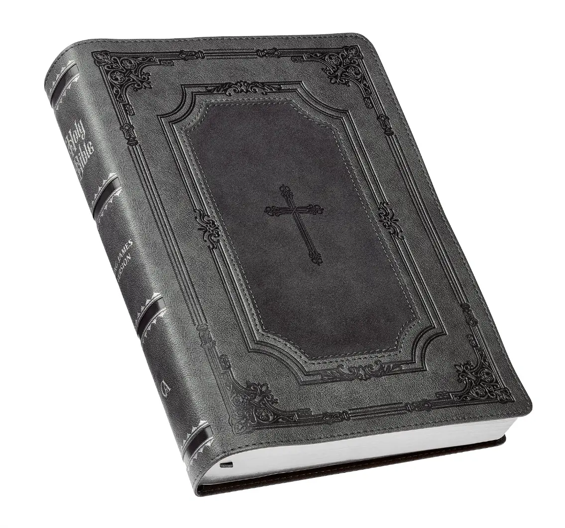 KJV Super Giant-Print Bible--soft leather-look, gray/black