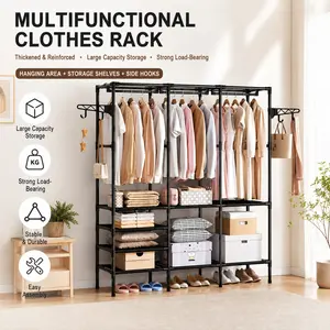 Multi-Functional Floor-Standing Clothes Rack, Combination Storage Cabinet, Home Clothing Organizer, Easy Assembly, Durable Metal Material, Closet Storage System