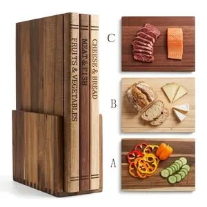Kitchen Triangle Wood Cutting Board Set, Includes 3 Boards and Base, Book Shape Design, Ideal for Cutting Vegetables Cheese Bread Meat