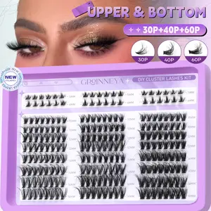 GROINNEYA 132PCS/228PCS Mixed Length(30P-60P) Cluster Lashes Soft Furry‌ Faux Mink Eyelashes Cat Eye Lash Clusters Trendy Versatile Fake Lashes Clusters Wispy Self Adhesive DIY Lashes,Suitable For All eye shapes,Easy To Wear