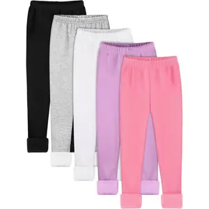 5-pack girls' wool-lined leggings, winter warm and soft long pants, multi-piece set of children's cold-proof pants