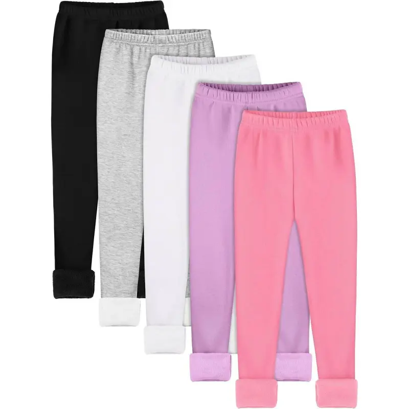 5-pack girls' wool-lined leggings, winter warm and soft long pants, multi-piece set of children's cold-proof pants