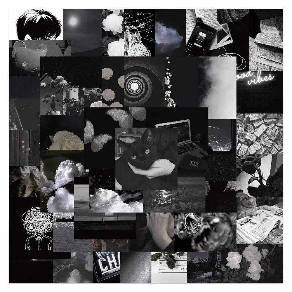 10/30/50PCS Ins Black and White Wind Stickers Personalized Decorative Luggage Laptop Waterproof Removable Stickers