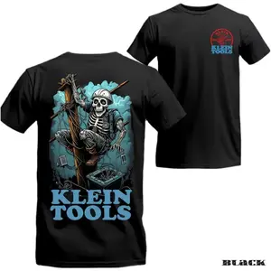Klein Tools Lineman T-Shirt, Skeleton Powerline Worker Graphic Tee, Electric Utility Climbing Pole Shirt, Funny Electrician Gift for Men, graphic tees unisex, workwear shirts, funny job shirts, Unisex Classic Tee Top