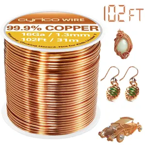 99.9% Pure Copper Wire, 16 Gauge 102  Solid Copper Wire for  Making Crafts, Electroculture Gardening Antenna,  Bendable Soft Wire for