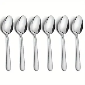 Stainless Steel Spoon, 6 Counts Durable Dessert Spoon, Salad Spoon, Soup Spoon, Dishwasher Safe Spoon for Home, Kitchen and Dining Room Use, Spoons Set