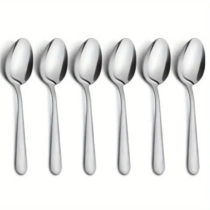 Stainless Steel Spoon, Culinary Cutlery, 6 Counts Durable Dessert Spoon, Salad Spoon, Soup Spoon, Cooking Spoons, Dishwasher Safe Spoon for Home, Kitchen and Dining Room Use, Utensils, Spoons Set