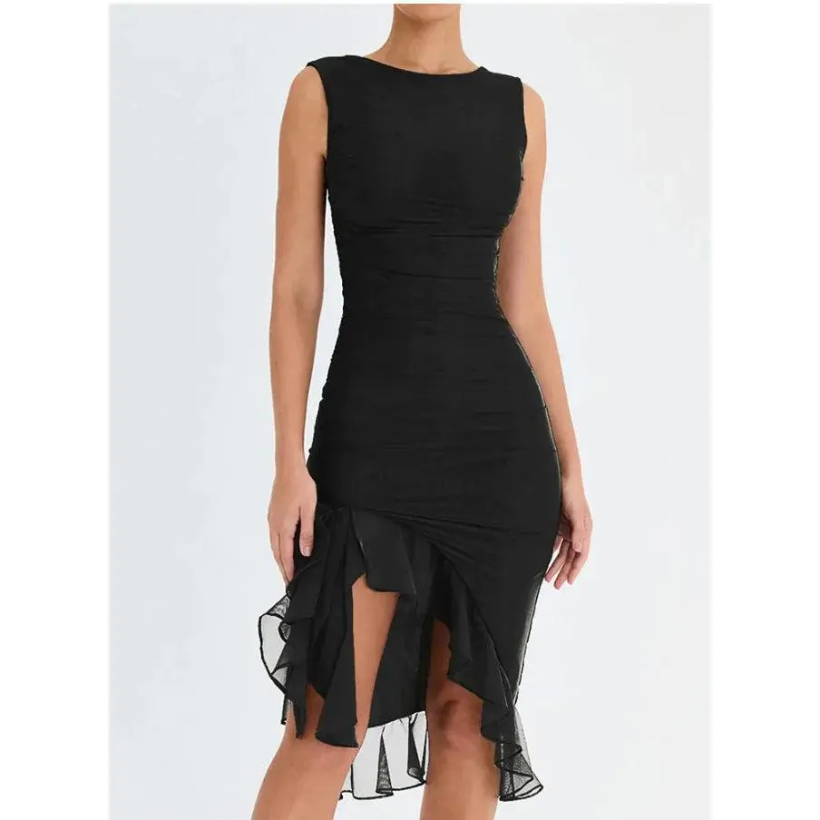 knee length dresses for ladies The Elise Satin Midi Dress – Shop Klio main image 1