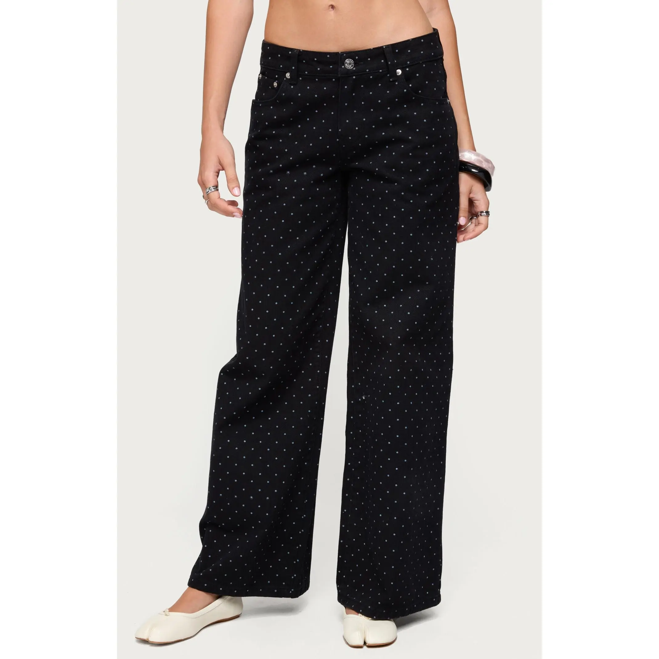 Edikted Women's Misha Polka Dot Baggy Low Rise Jeans