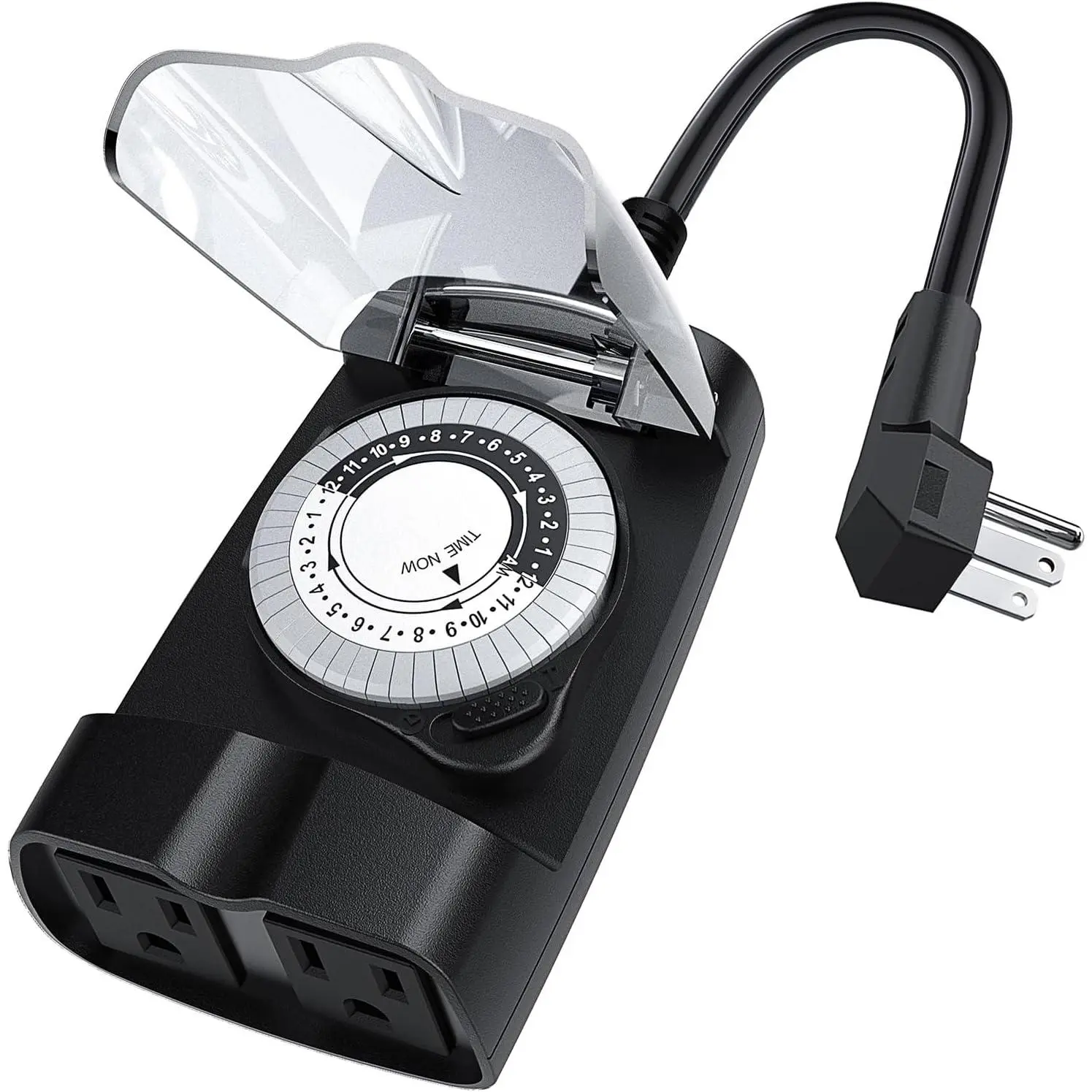 Outdoor Timer , 24 Hour Light Timer, Timers for Electrical Outlets, Ideal for Pool Pump, Christmas Lights, Heavy Duty, 2 Grounded Outlets, ETL Listed, Black