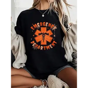 Cotton Unisex Emergency Department Halloween Emergency Room Nursing Nurse T-Shirt Graphic T Shirts - Printed Short Sleeve T-Shirt Top T-Shirt For Men And Women
