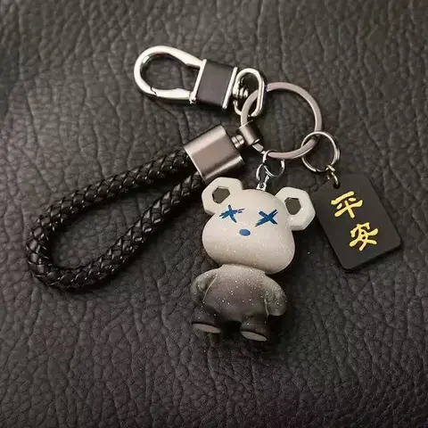 Kawaii Crack-Resist PVC Starry Sky Bear & Astronaut Cartoon Charm Matching Keychain Set (2pc) - Smooth Elastic Attachments, Casual Cute Kawaii Accessories, Key Rings for Car Keys, Couple Gift Fashion Costume Jewelry