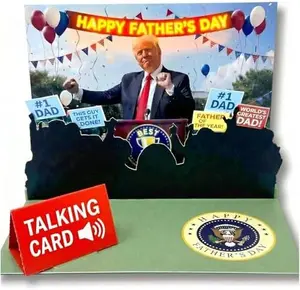 Talking Donald Trump Pop Up Fathers Day Card with Light & Sound - Plays Trump's Real Voice, Funny 3D Pop Up Greeting Card, Presidential Podium Scene, Funny Trump Fathers Day Surprise for Dad