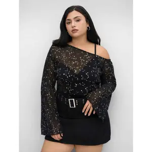Cider Mesh Star Crop Top & Solid Bodysuit Curve & Plus