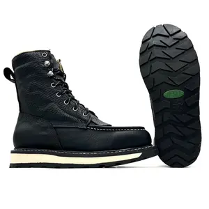 Fuerbo Premium Composite Toe Handcrafted Lacer Moc Toe Leather Work Boots Dual Density Goodyear Welt Sole Anti-Fatigue Oil & Slip Resistant L-50 Black Mid-Calf Lace Up Men Footwear Comfort