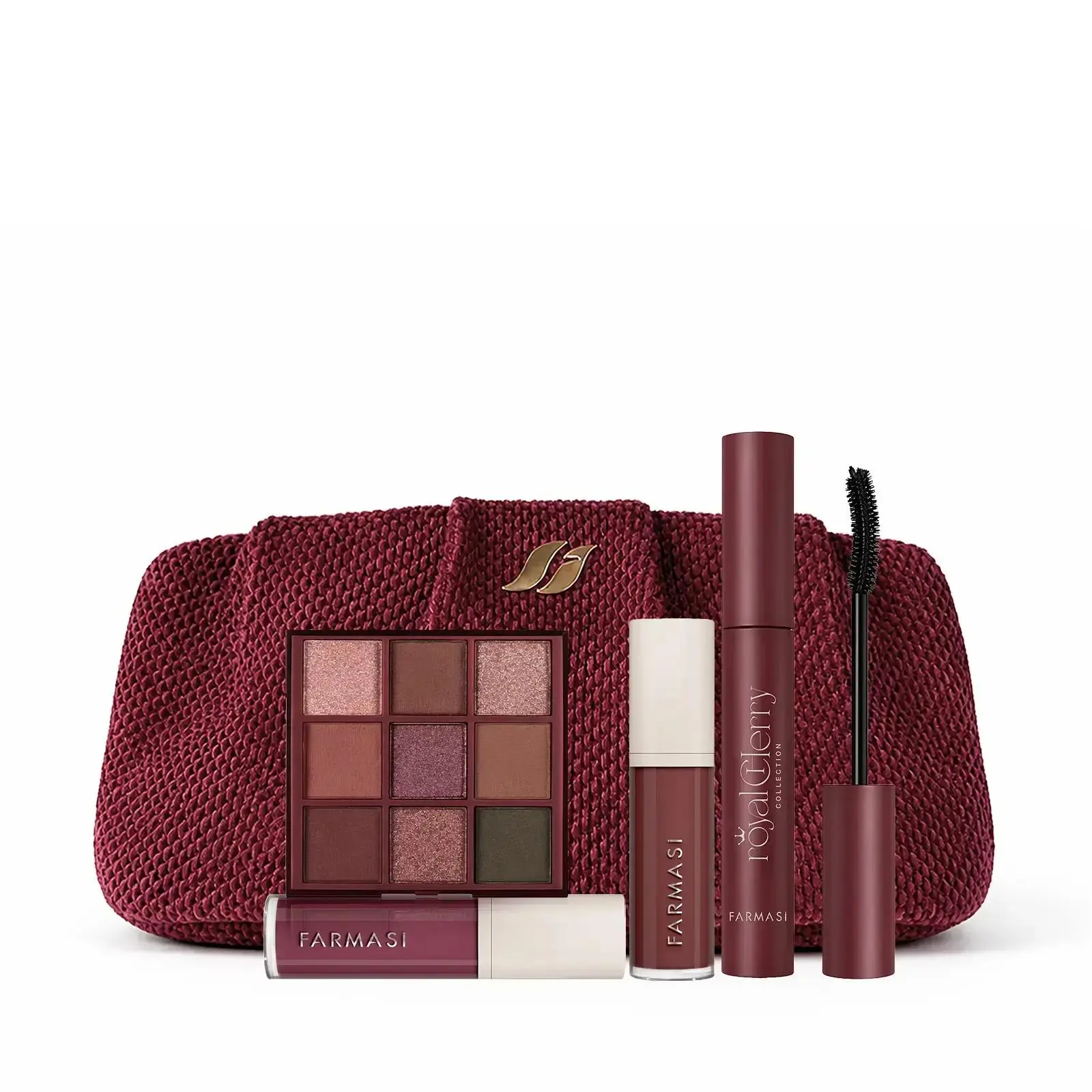 FARMASI Royal Cherry Collection 4-Piece Makeup Set - Rich Berry Tone, Shimmery, Refined Finishes, Buildable Shades, Vegan, Easy Blending, Includes Eyeshadow Palette, Mascara, 2 Lip Glosses for All Skin Types, Everyday Makeup Cosmetic Multi-Pack