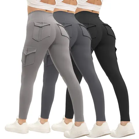 3PCS Women's Butt Lifting Leggings with Flap Pockets High Waist Tummy Control Side Pocket. Sporty, Comfy and Breathablal for Yoga, Gym, Workoe and Running Ladies'   Activewear   for All Seasons