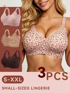 3-piece set small-sized jelly strip soft support fashionable and sexy leopard print women's bra, perfectly fitting the body shape, creating a natural bust shape, and wearing with a rounded feel.
