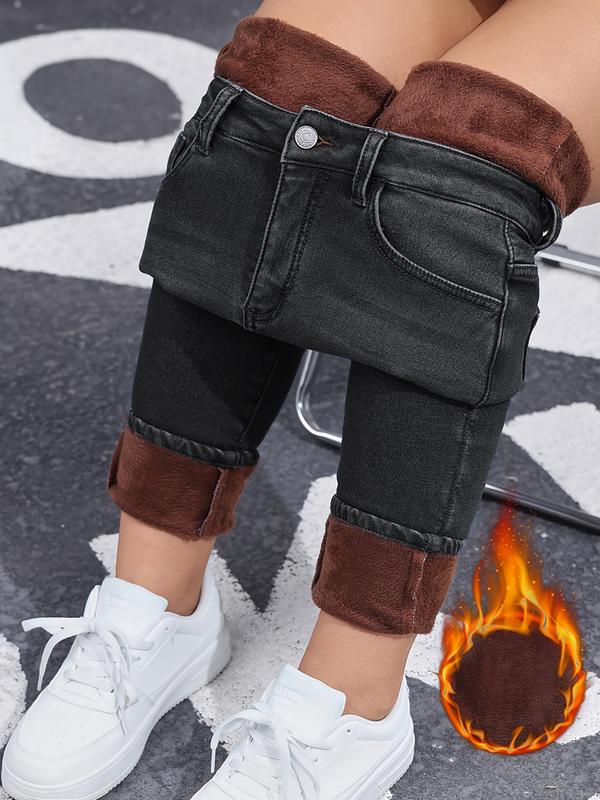 Women's Fleece-Lined Thermal Jeans, Slim Fit Denim for Fall & Winter